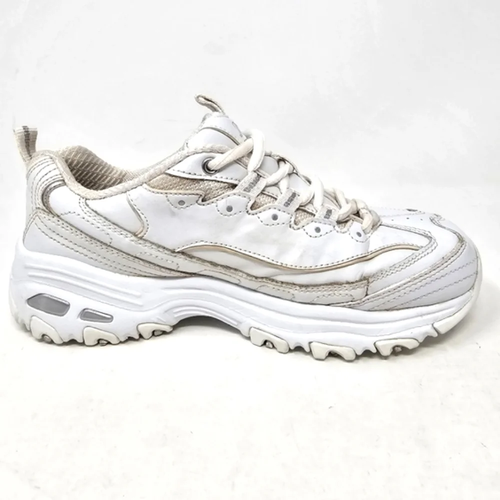 Skechers D Lites White Sneakers Leather Womens Size 6.5 Memory Foam 11931 LaceUp